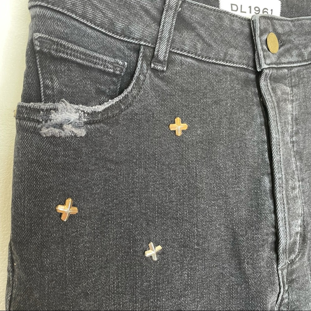 DL1961 Bella Embellished Vintage Slim Jeans in Savannah Studded Cross X Black - Picture 9 of 14